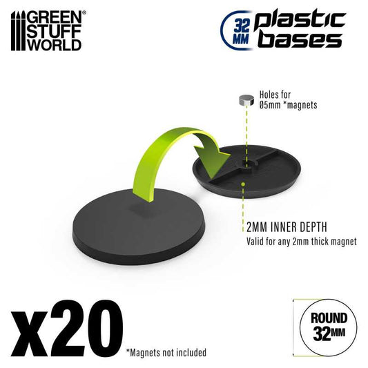 GSW 32mm round black plastic bases